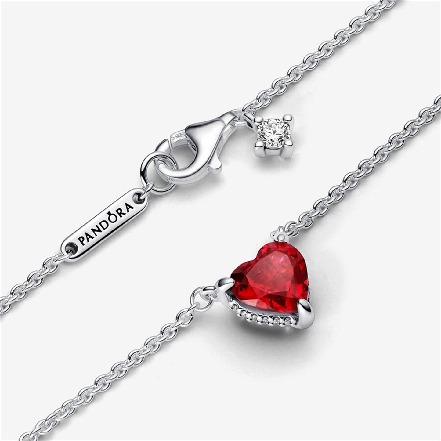 S925 Sterling Silver Sparkling Heart Halo Pendant Collier Necklace