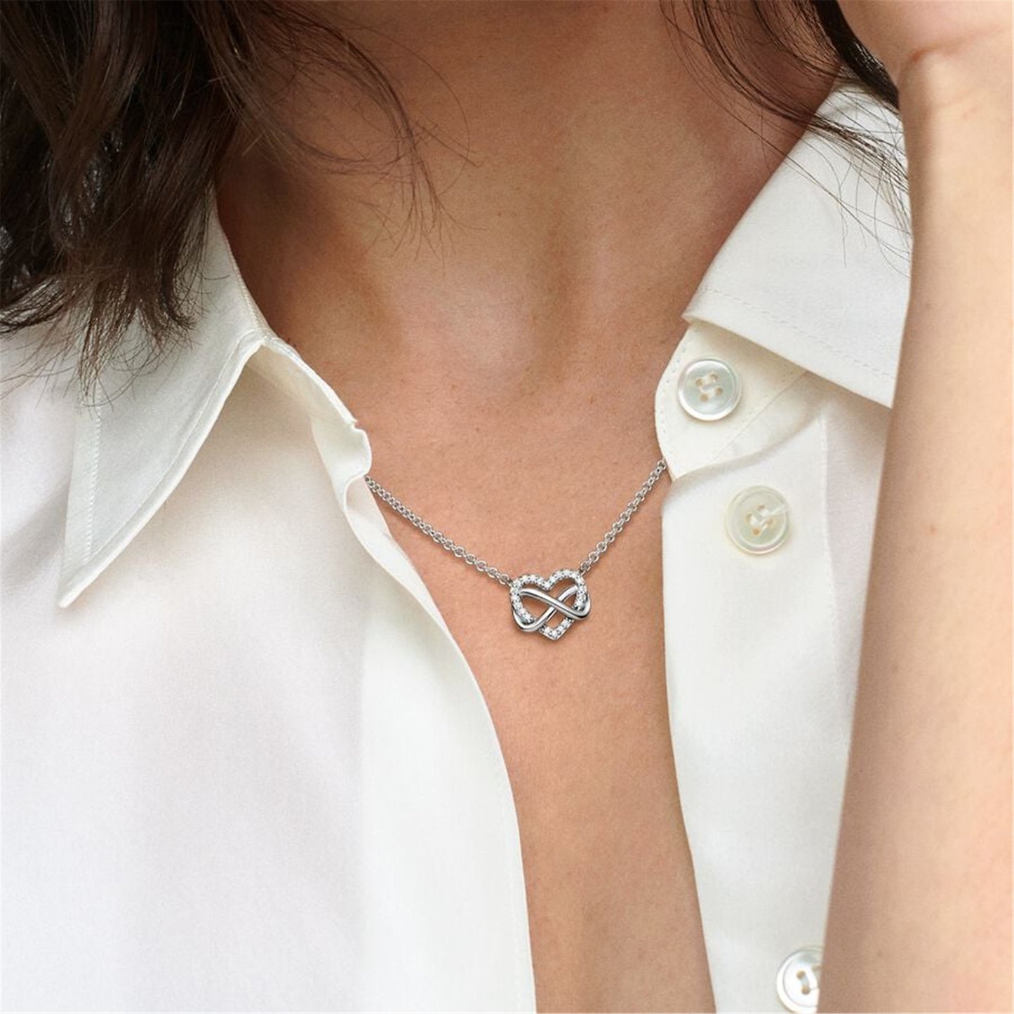 S925 Sterling Silver Sparkling Infinity Heart Collier Necklace