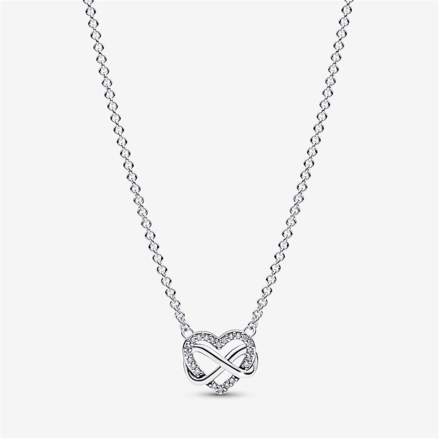 S925 Sterling Silver Sparkling Infinity Heart Collier Necklace