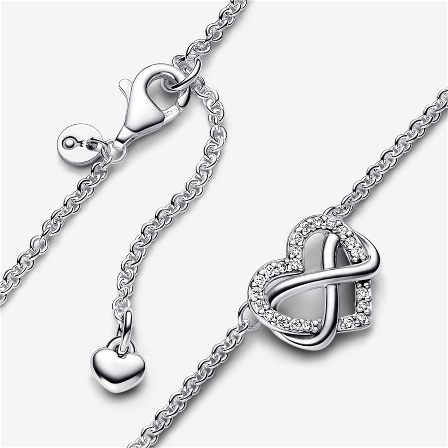 S925 Sterling Silver Sparkling Infinity Heart Collier Necklace