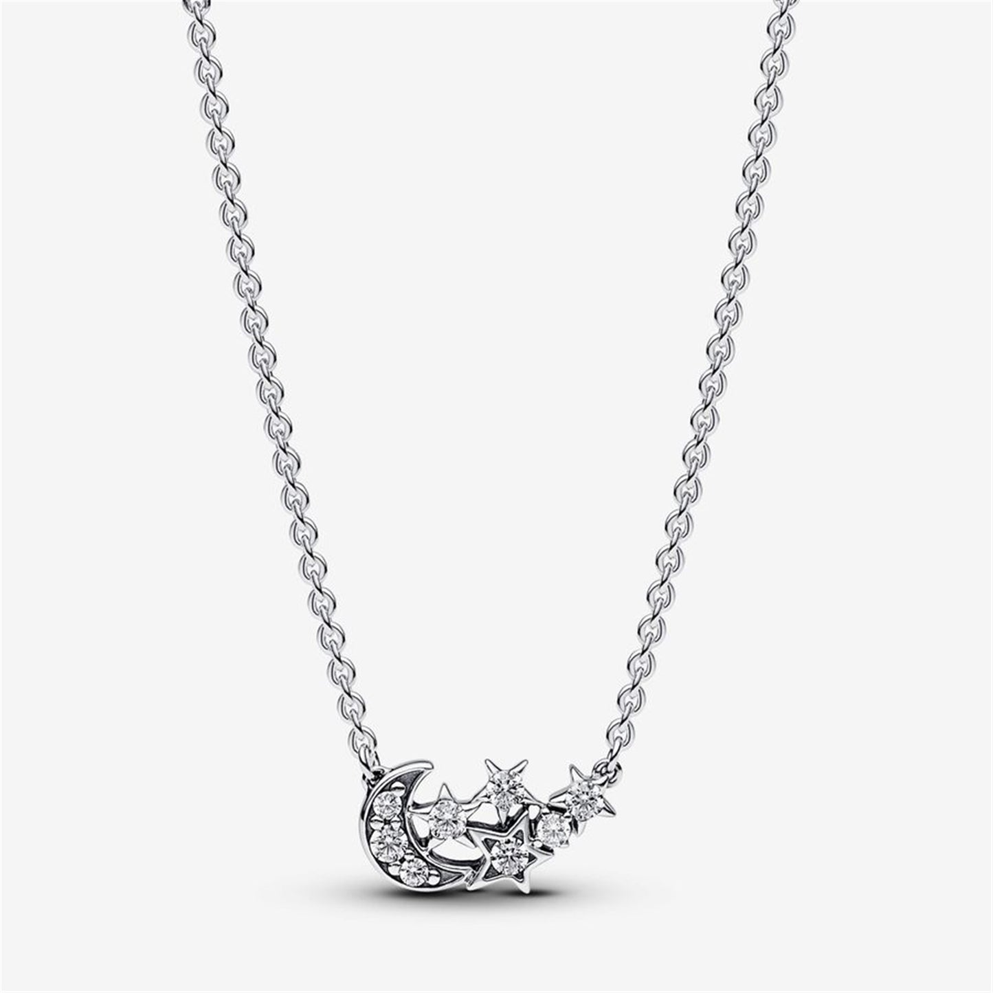 S925 Sterling Silver Sparkling Moon & Star Collier Necklace