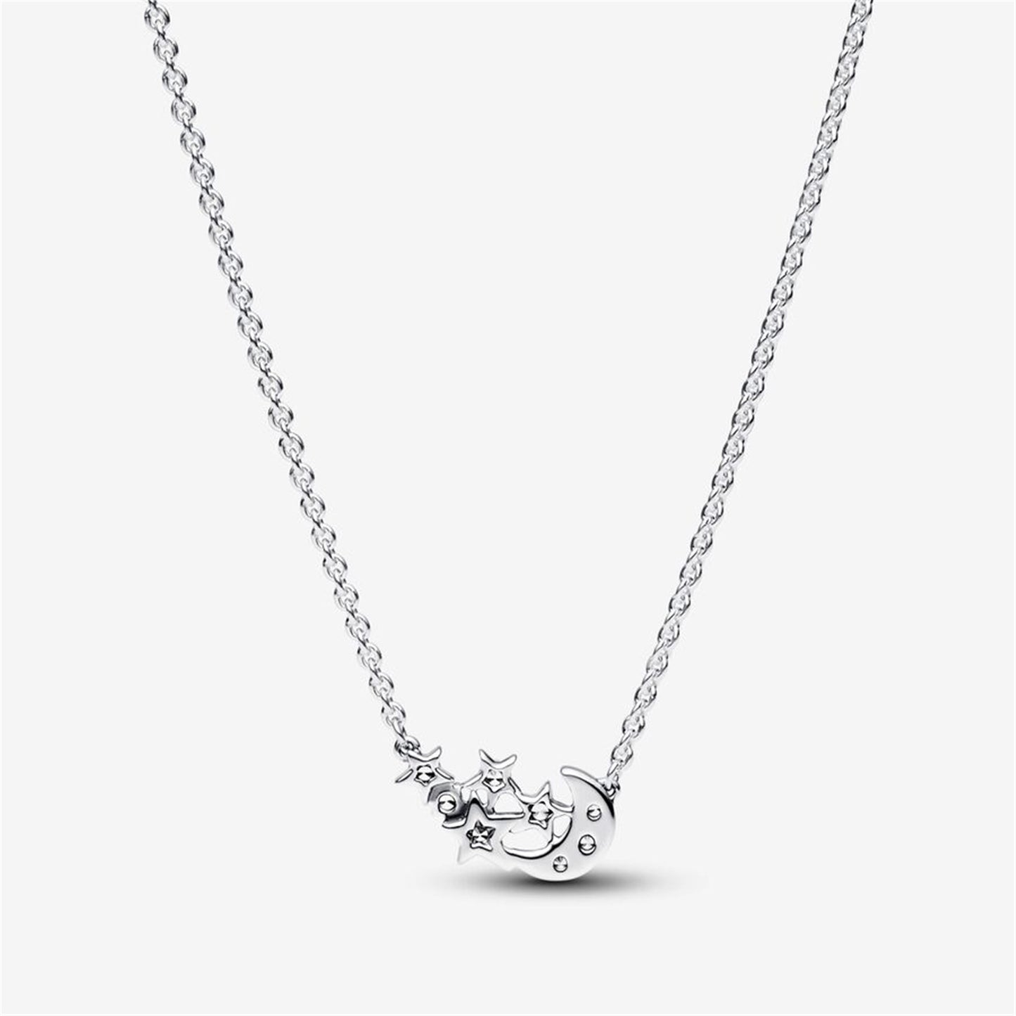 S925 Sterling Silver Sparkling Moon & Star Collier Necklace