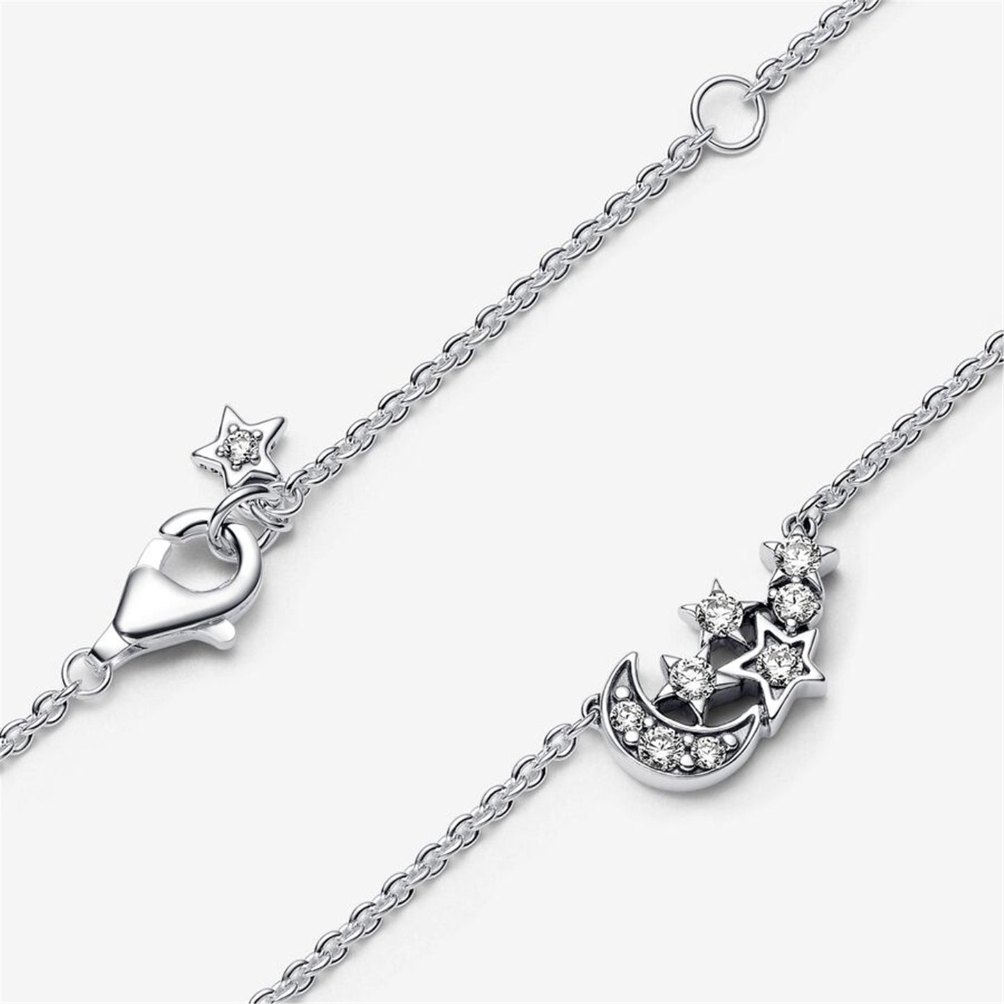 S925 Sterling Silver Sparkling Moon & Star Collier Necklace