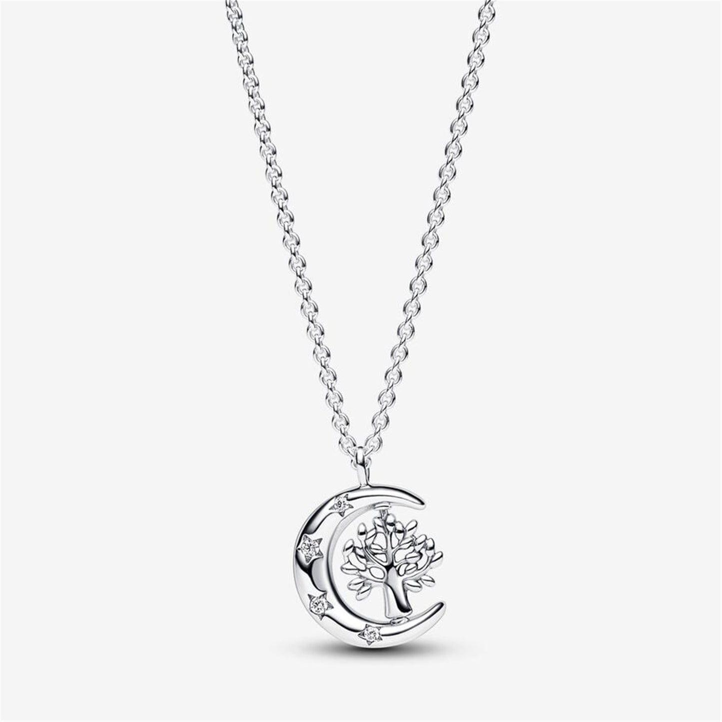 S925 Sterling Silver Moon & Spinning Tree Pendant Necklace
