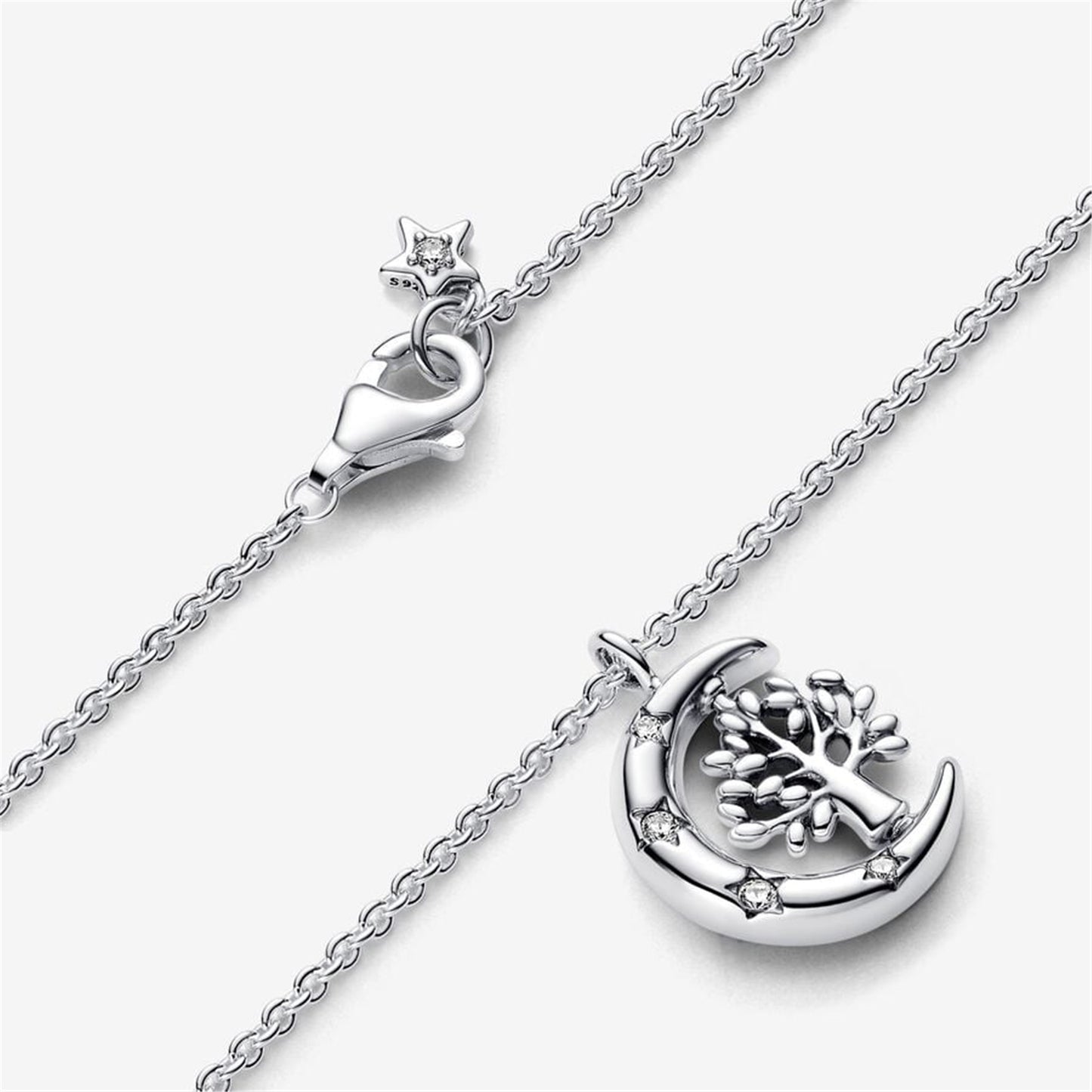 S925 Sterling Silver Moon & Spinning Tree Pendant Necklace