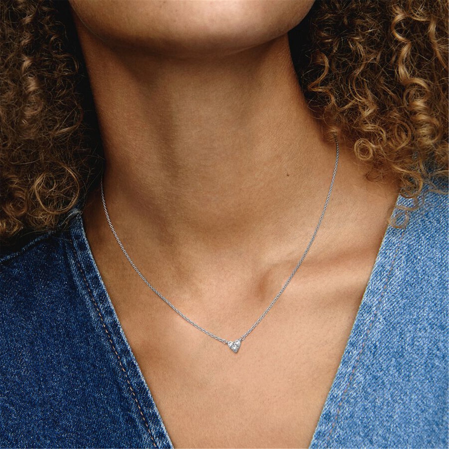 S925 Sterling Silver Triple Stone Heart Collier Necklace