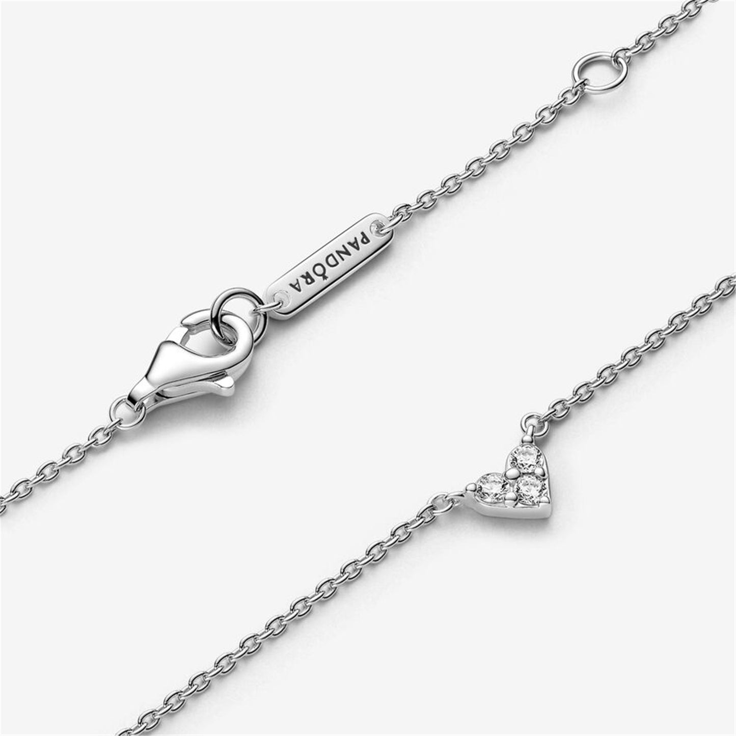 S925 Sterling Silver Triple Stone Heart Collier Necklace