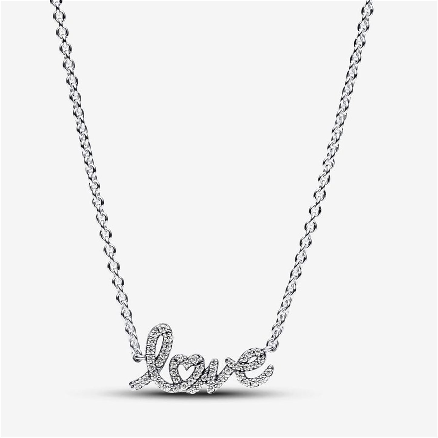 S925 Sterling Silver Sparkling Handwritten Love Collier Necklace