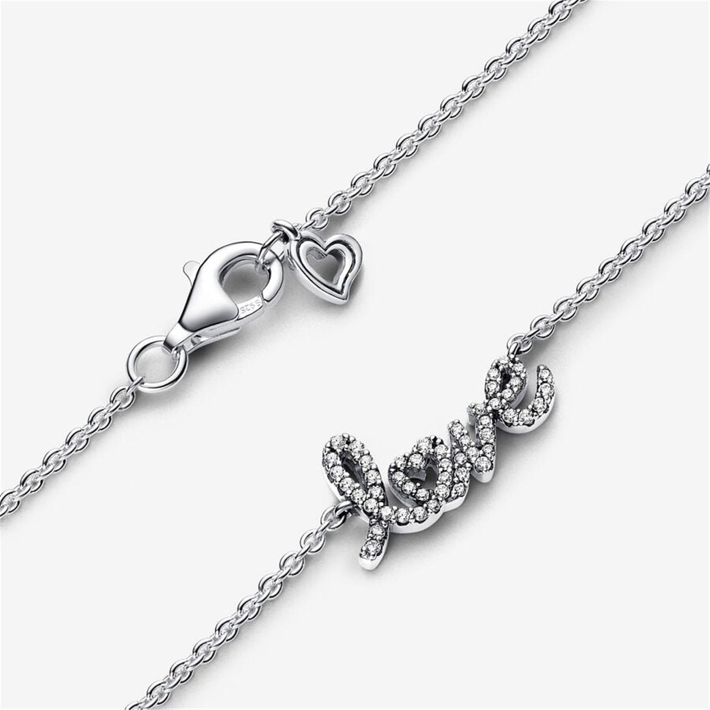 S925 Sterling Silver Sparkling Handwritten Love Collier Necklace