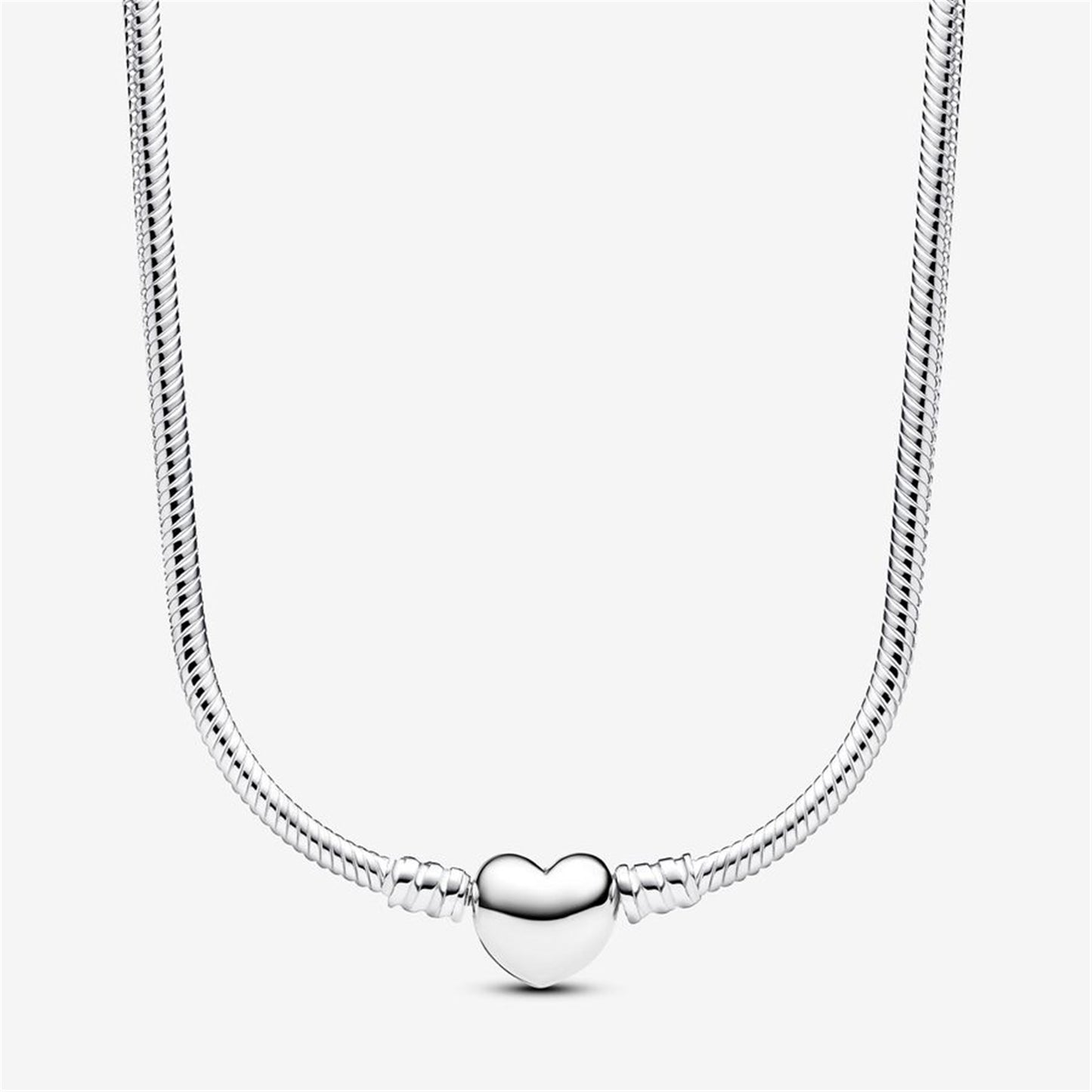 S925 Sterling Silver Moments Heart Clasp Snake Chain Necklace