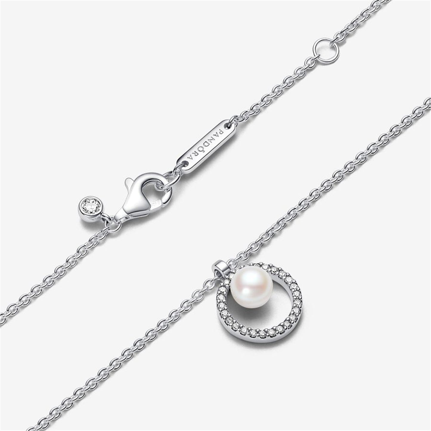 S925 Sterling Silver Treated Freshwater Cultured Pearl & Pavé Collier Necklace