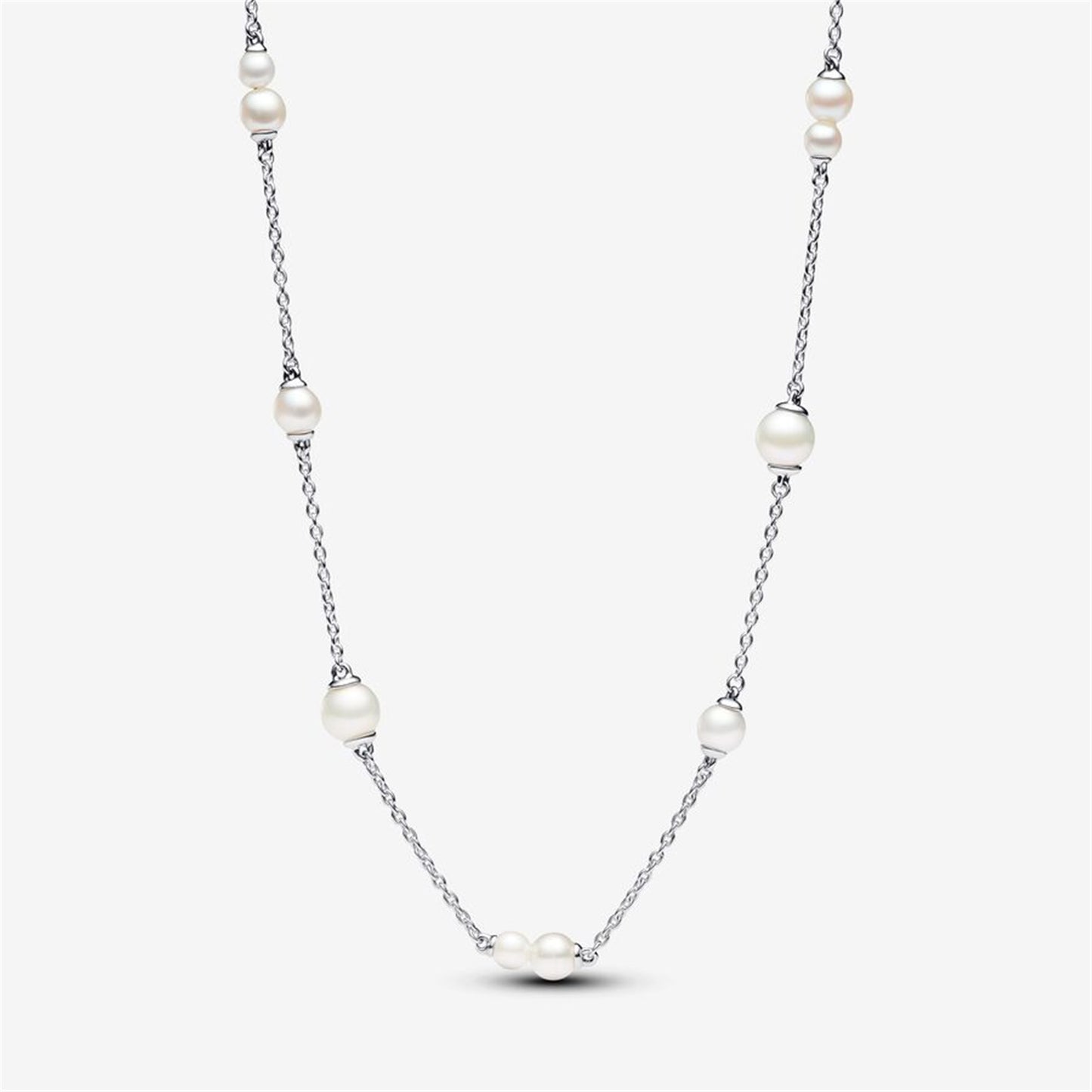 S925 Sterling Silver Treated Freshwater Cultured Pearl Station Chain Necklace