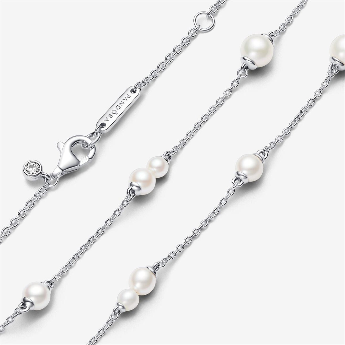 S925 Sterling Silver Treated Freshwater Cultured Pearl Station Chain Necklace