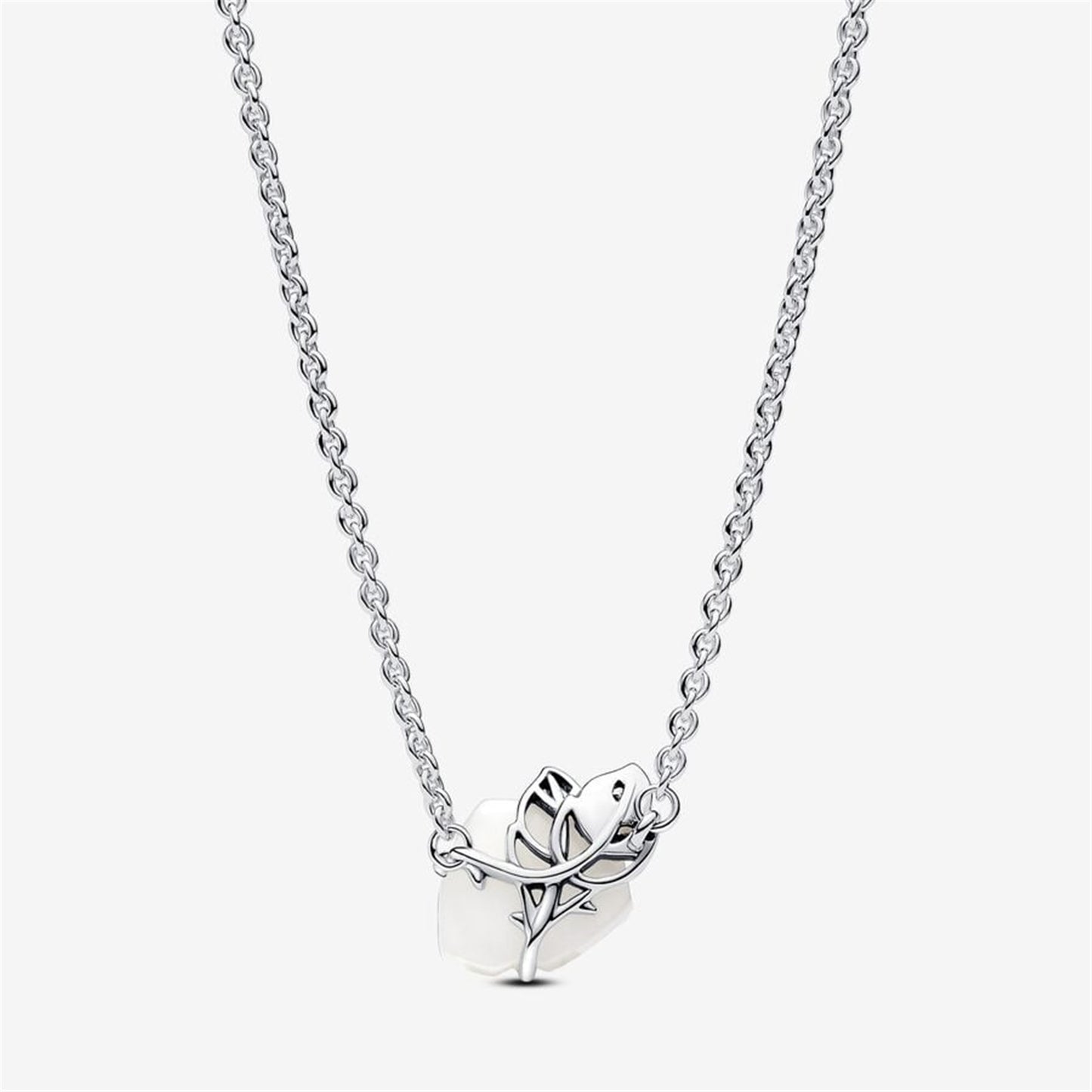 S925 Sterling Silver White Rose in Bloom Collier Necklace