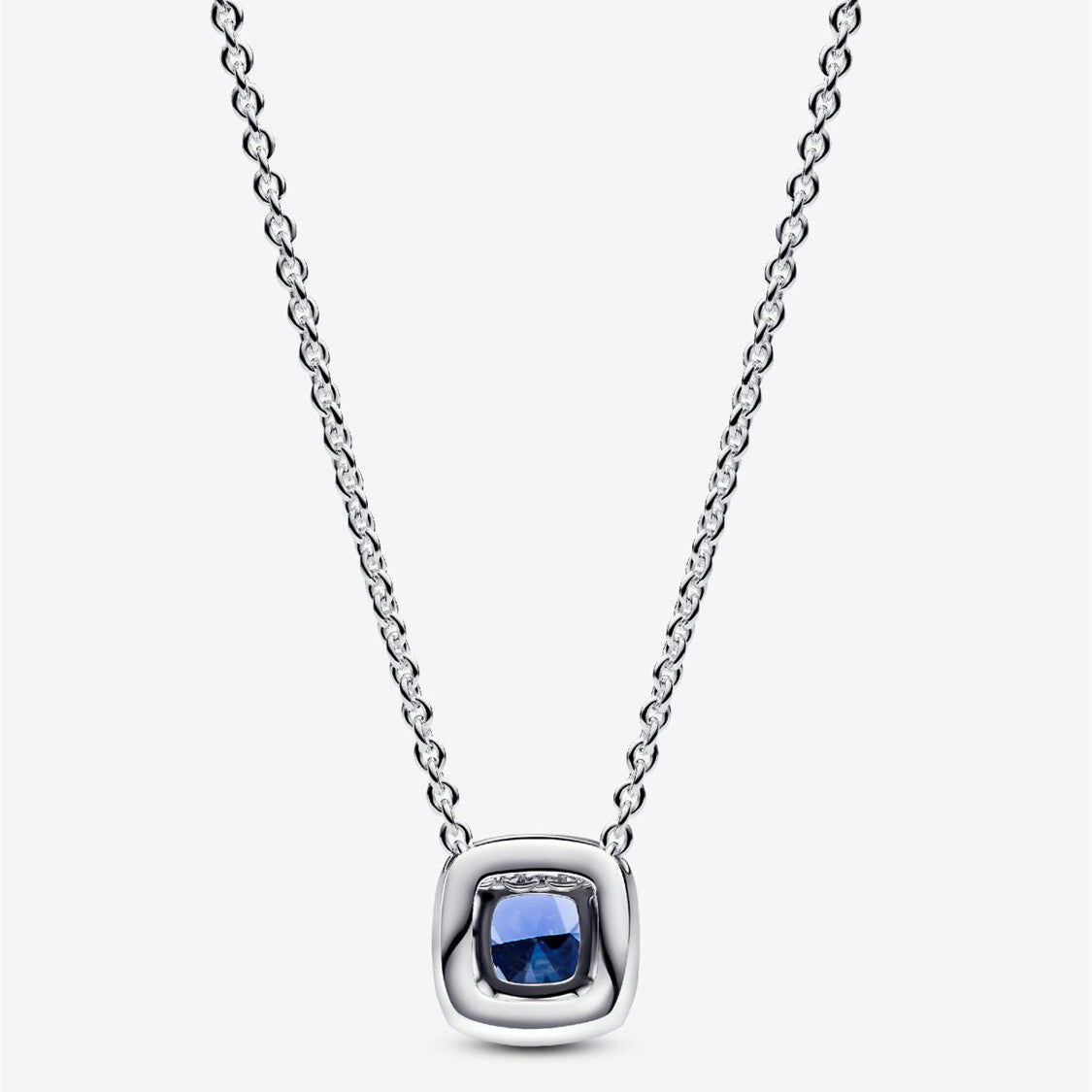 S925 Sterling Silver Sparkling Square Blue Halo Pendant Necklace