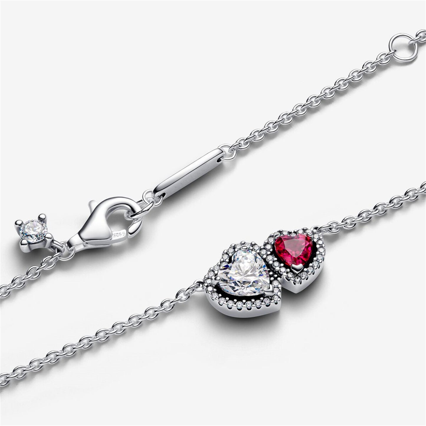 S925 Sterling Silver Halo Hearts Pendant Necklace