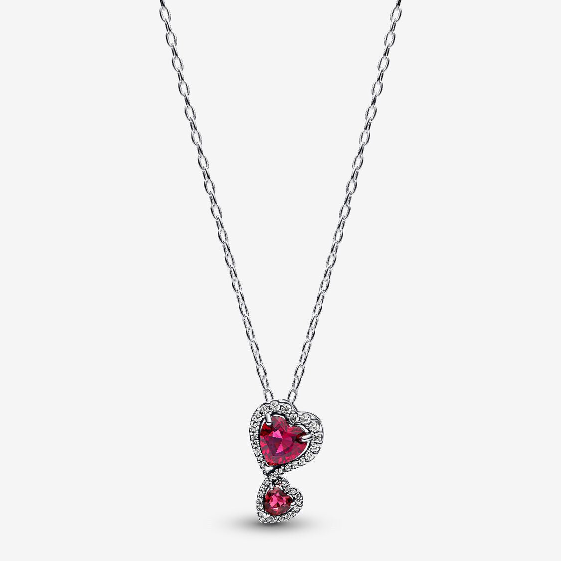 S925 Sterling Silver Red Halo Hearts Pendant Necklace