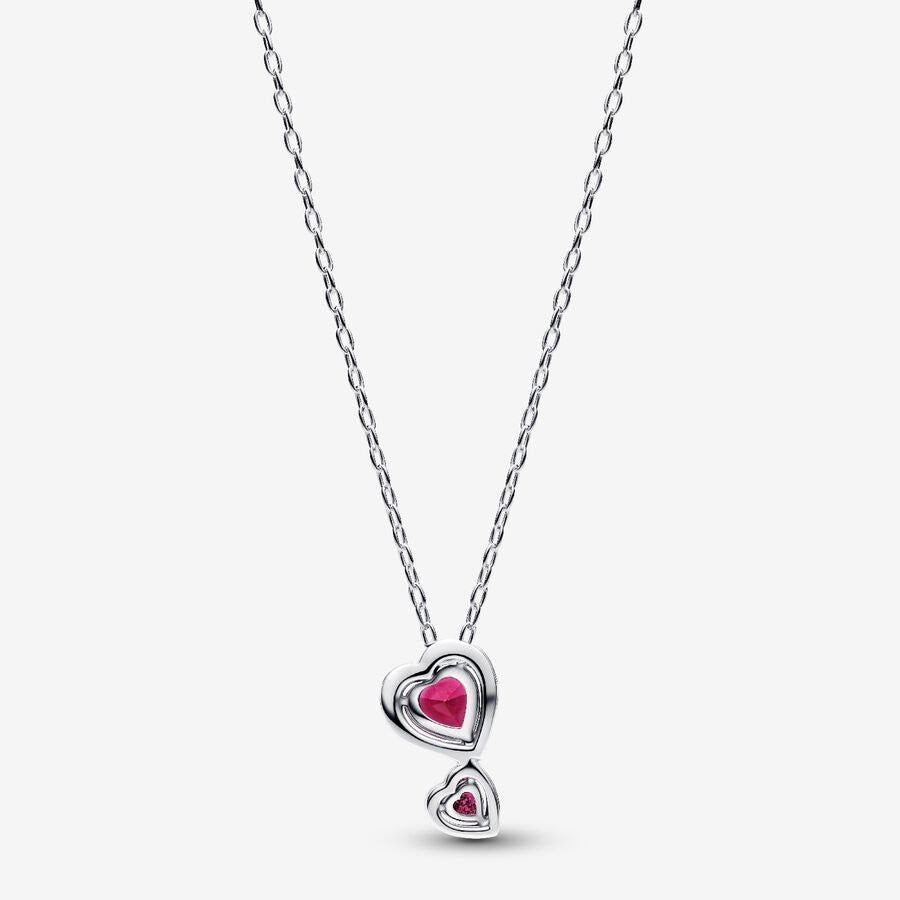 S925 Sterling Silver Red Halo Hearts Pendant Necklace