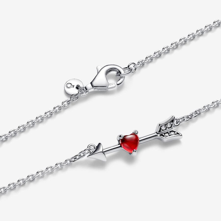 S925 Sterling Silver Arrow & Murano Glass Heart Necklace