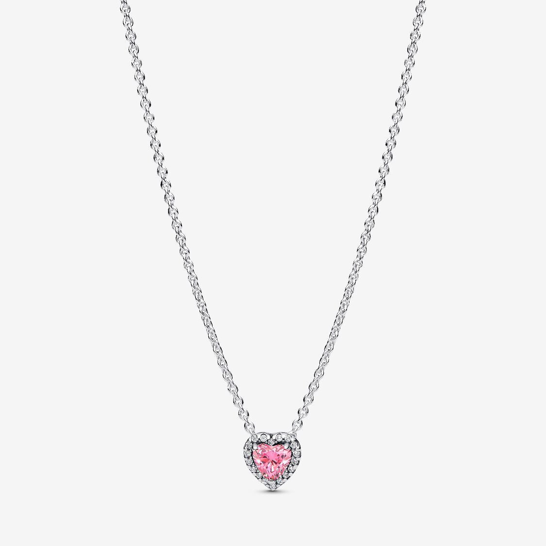 S925 Sterling Silver Pink Elevated Heart Necklace