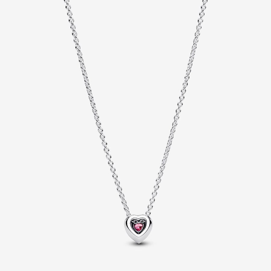 S925 Sterling Silver Pink Elevated Heart Necklace