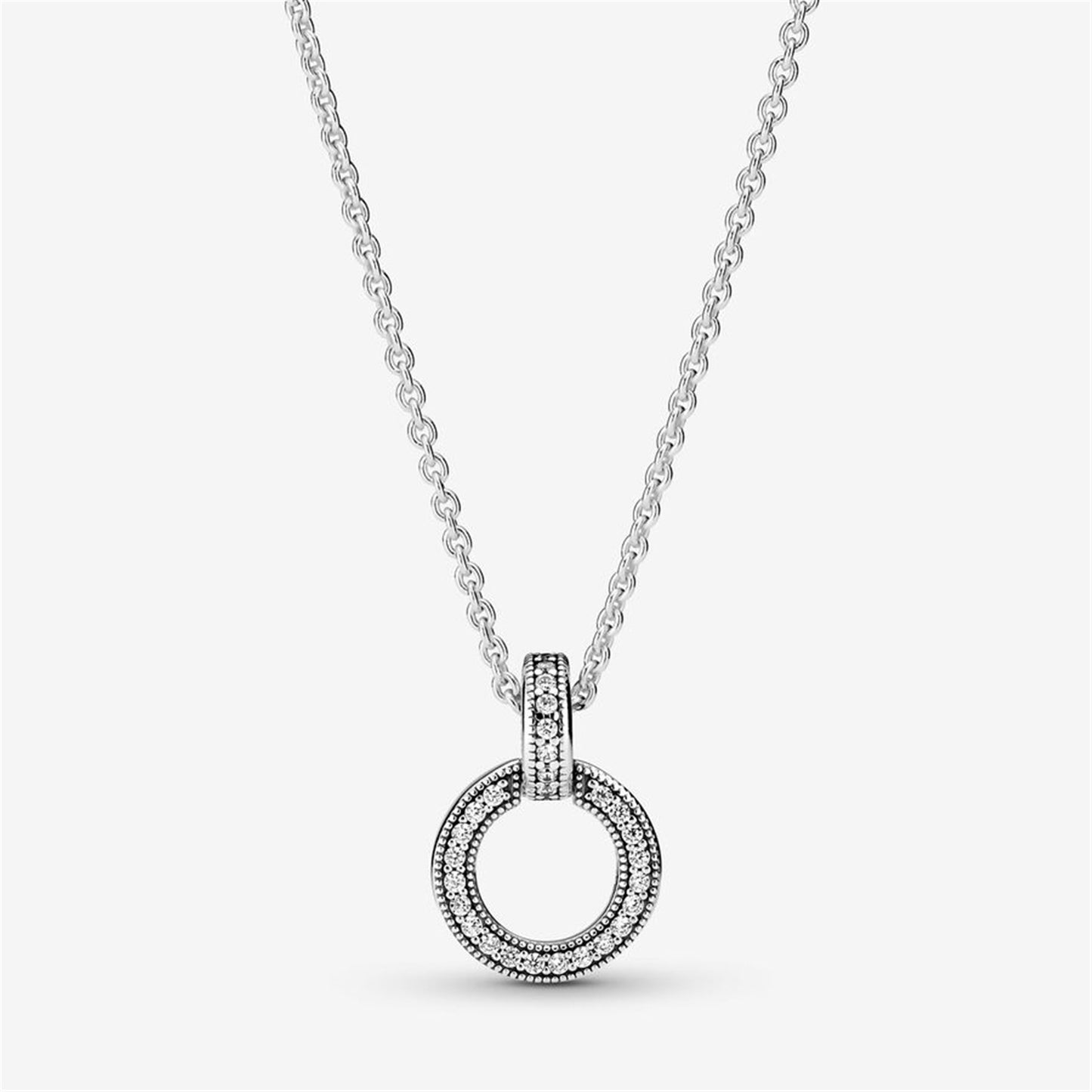 S925 Sterling Silver Double Circle Pendant & Necklace