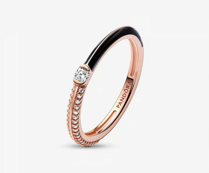925 Sterling Silver ME Pavé & Black Dual Ring