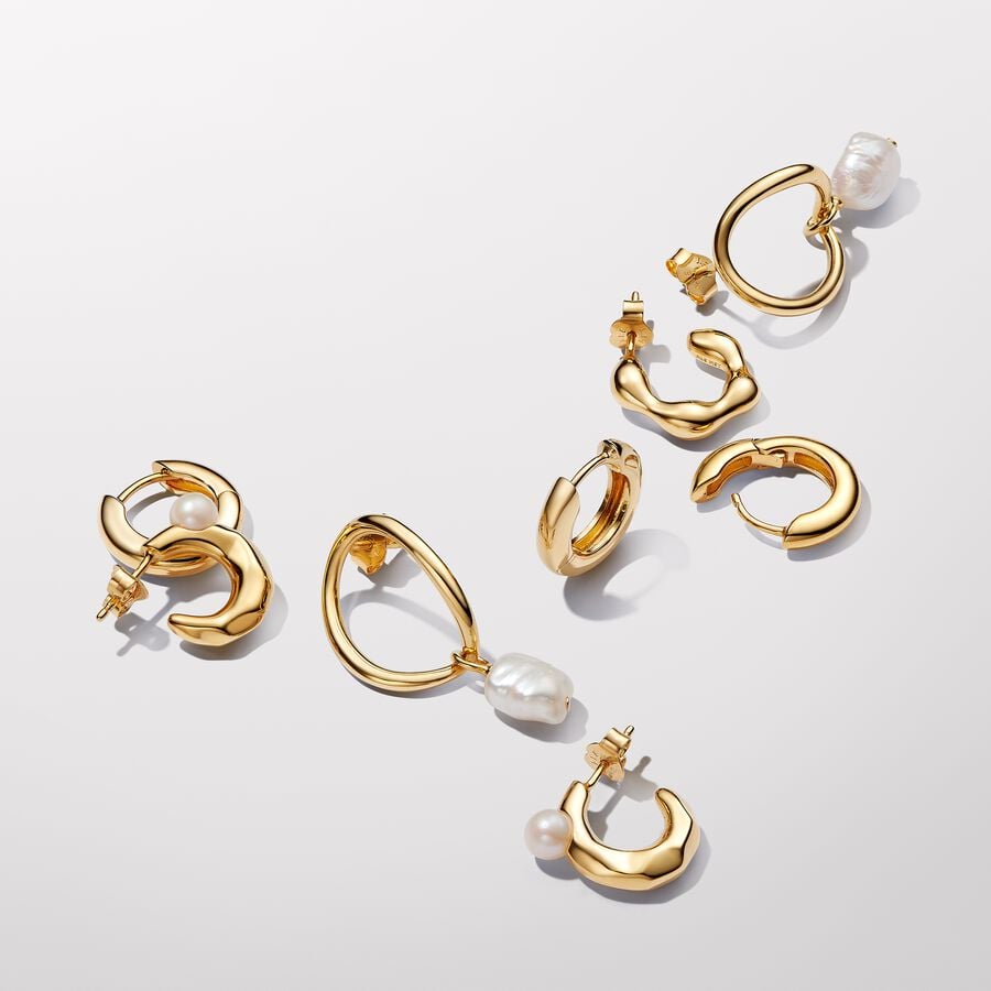 S925 Sterling Silver Treated Freshwater Cultured Pearl & Organically Shaped Hoop Earrings