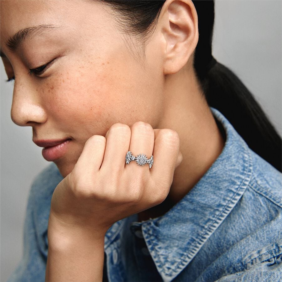 S925 Sterling Silver Sparkling Triple Sun Ring