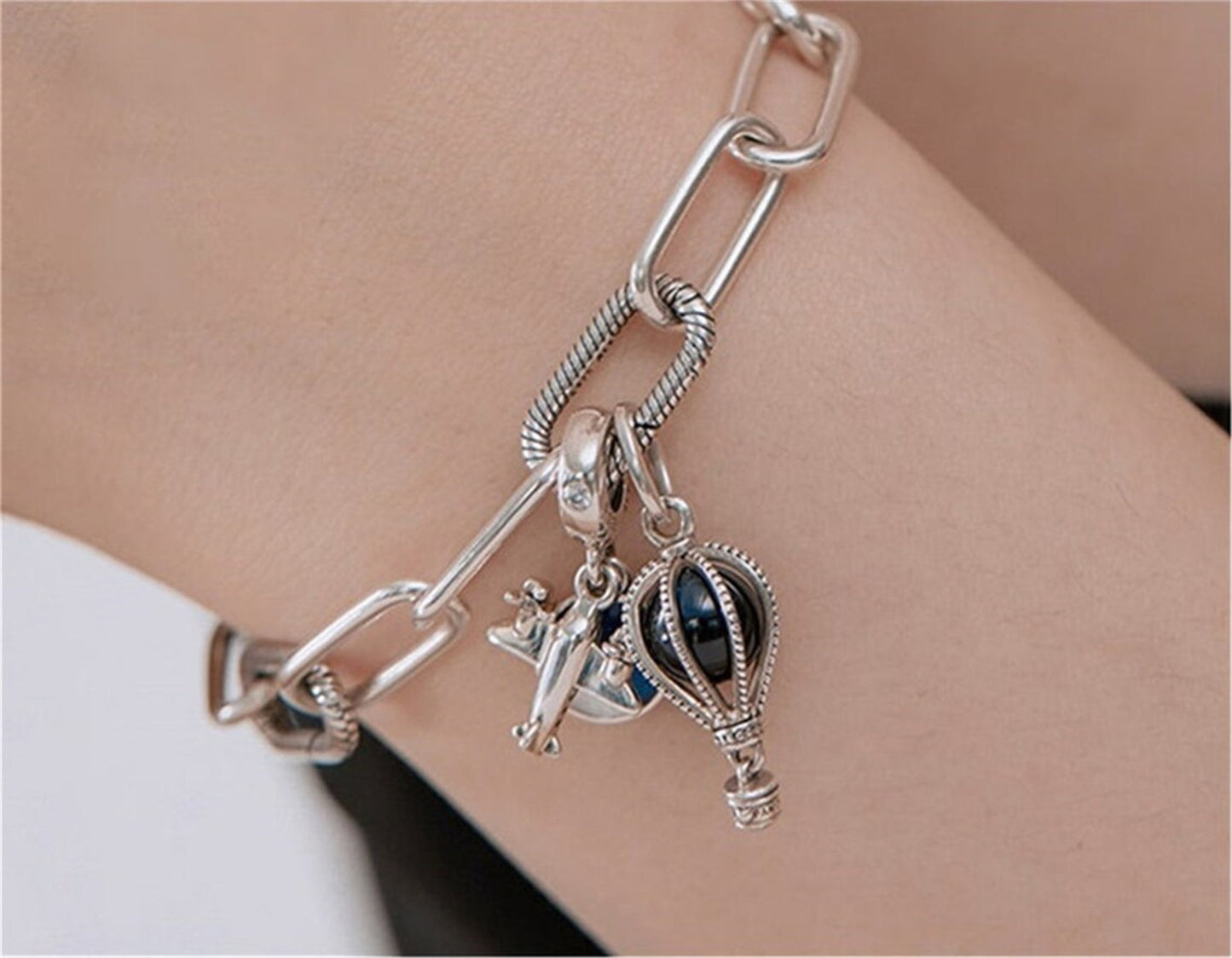 S925 sterling silver ME Metal Bead & Snake Chain Bracelet