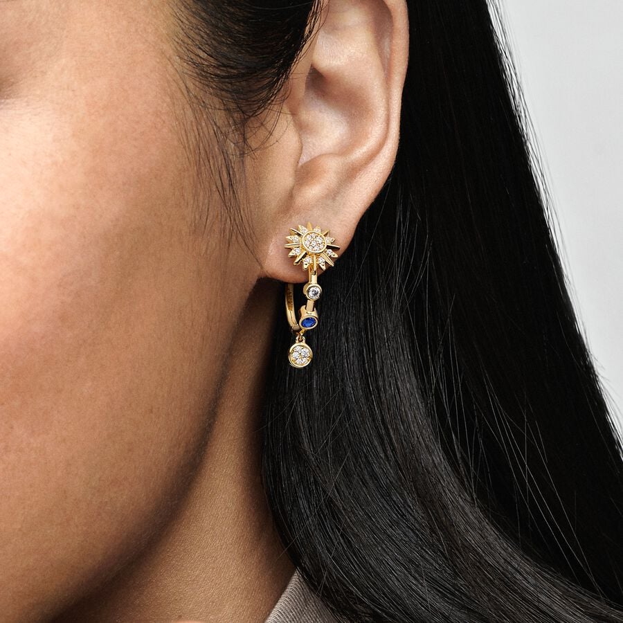 S925 Sterling Silver Two-tone Sparkling Solar System Hoop Earrings