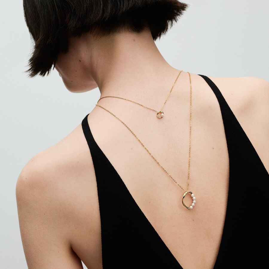 Organically Shaped Pavé Circle & Treated Cultured Pearl Collier Necklace