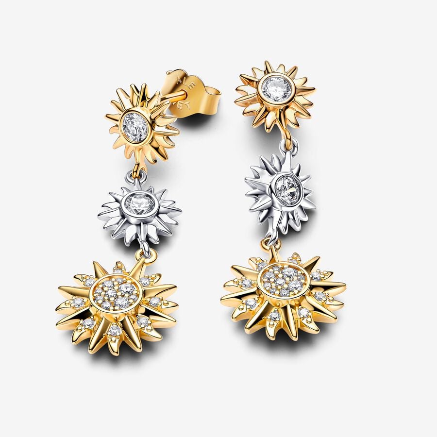S925 Sterling Silver Two-tone Sparkling Triple Sun Drop Earrings