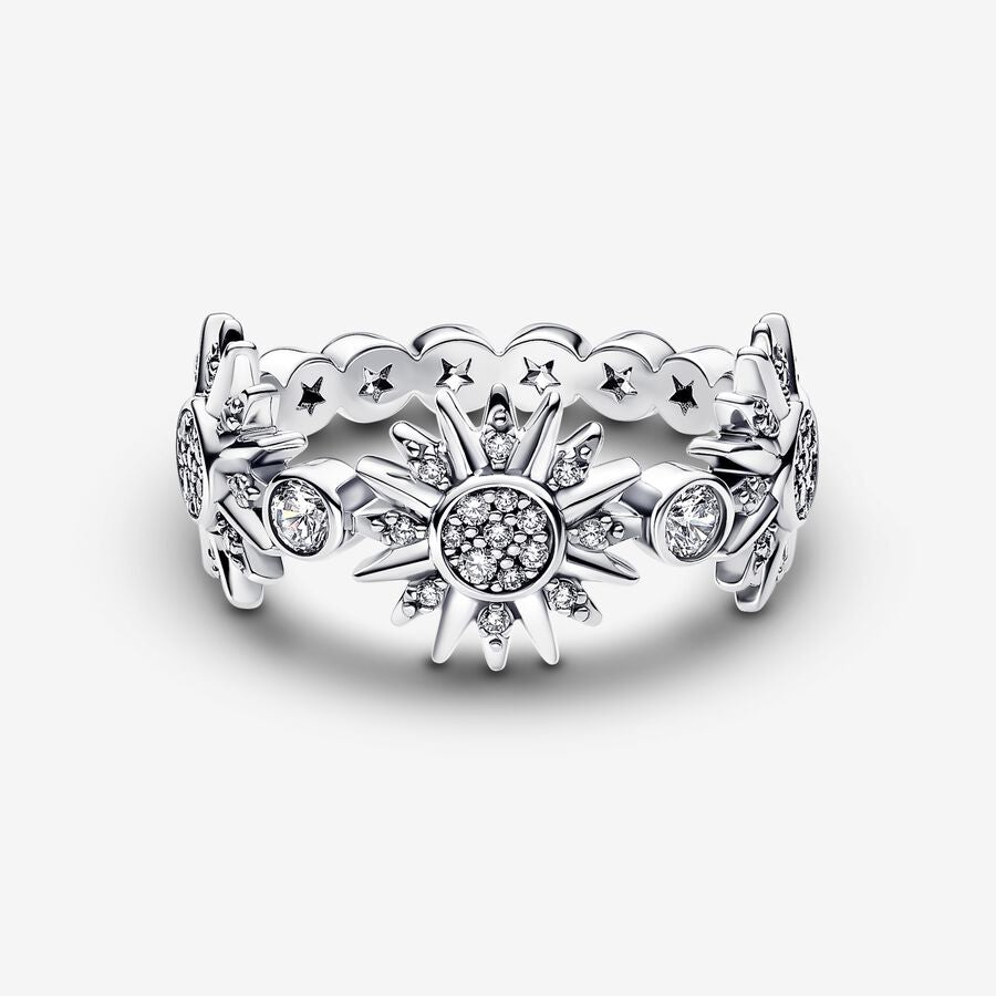 S925 Sterling Silver Sparkling Triple Sun Ring