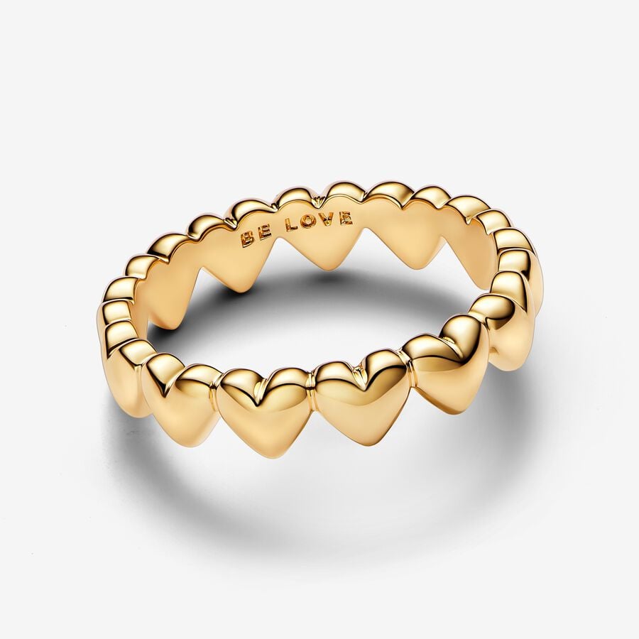 S925 Sterling Silver Row of Hearts Ring
