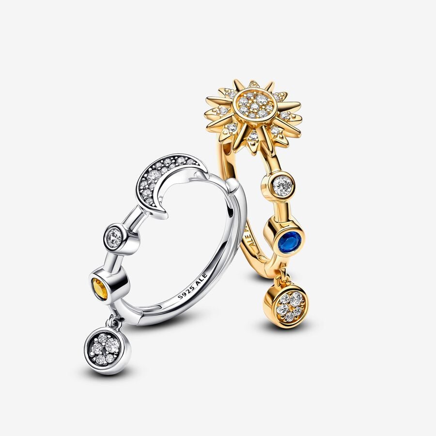 S925 Sterling Silver Two-tone Sparkling Solar System Hoop Earrings