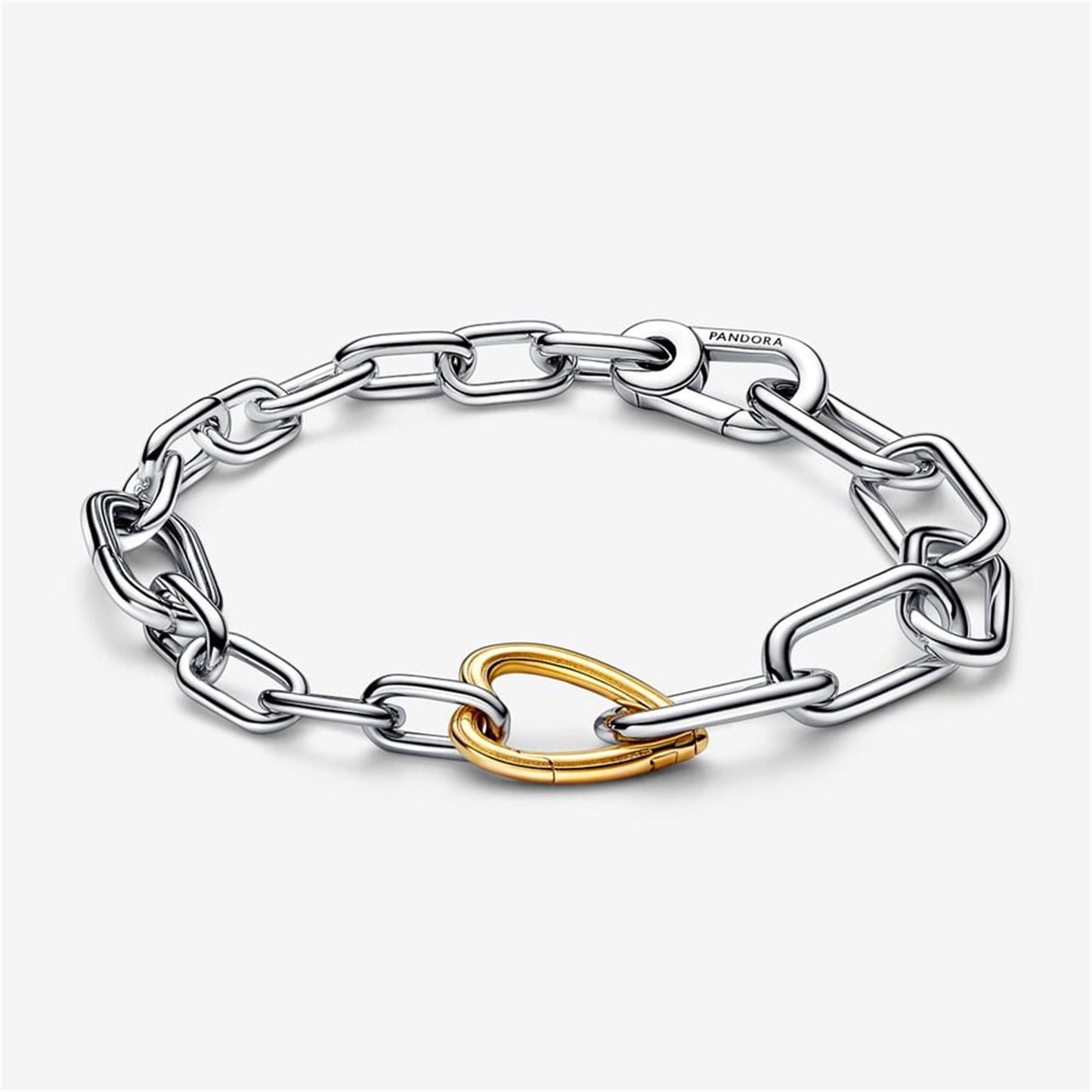 S925 ME Two-tone Heart Openable Link Chain Bracelet