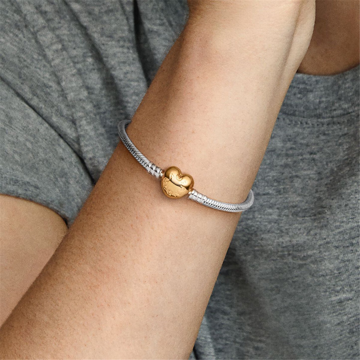 S925 sterling silver Moments Heart Clasp Snake Chain Bracelet