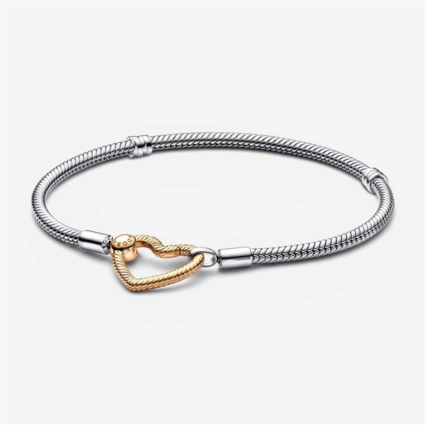S925 sterling silver Moments Heart Closure Snake Chain Bracelet