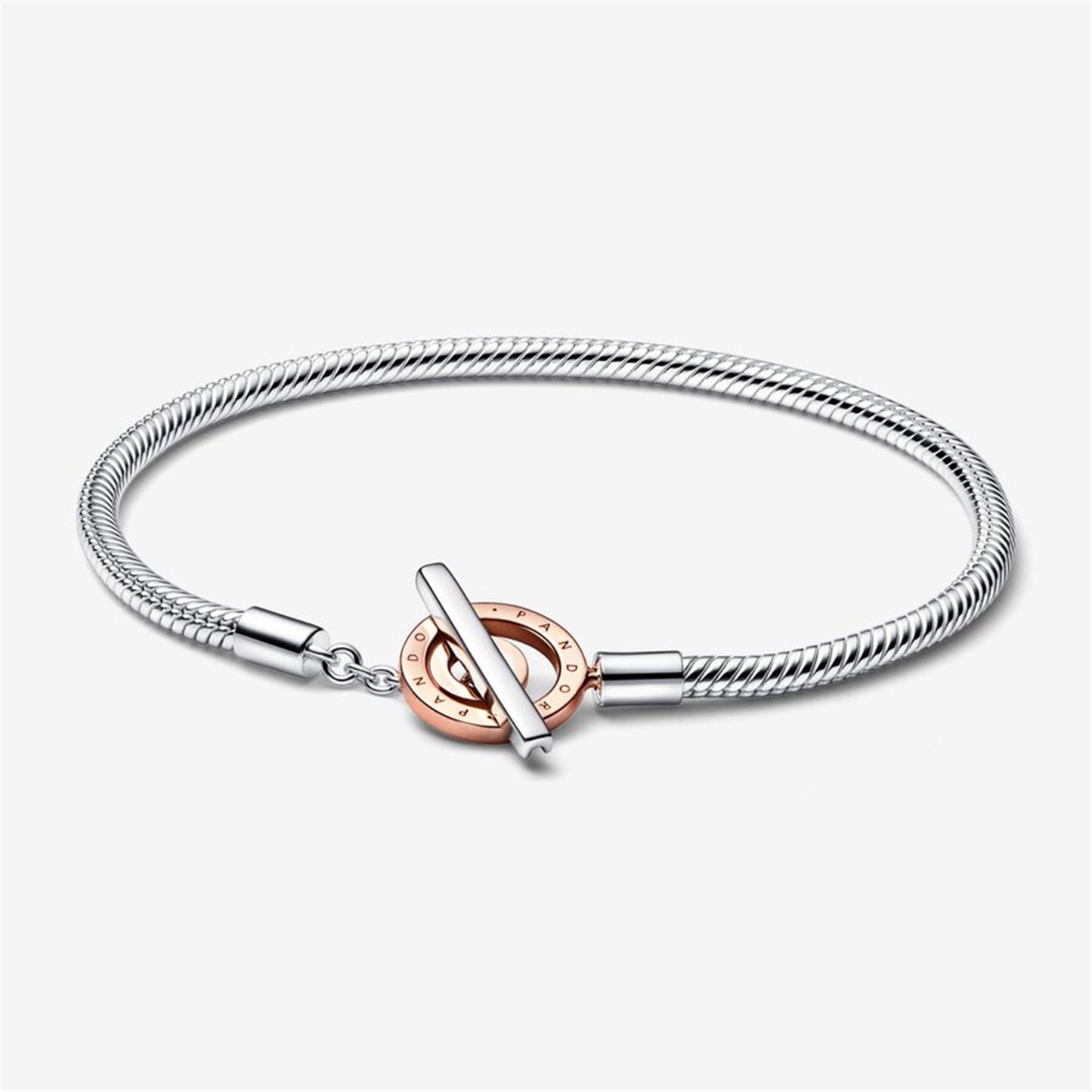 S925 sterling silver Moments Two-tone Logo T-Bar Snake Chain Bracelet
