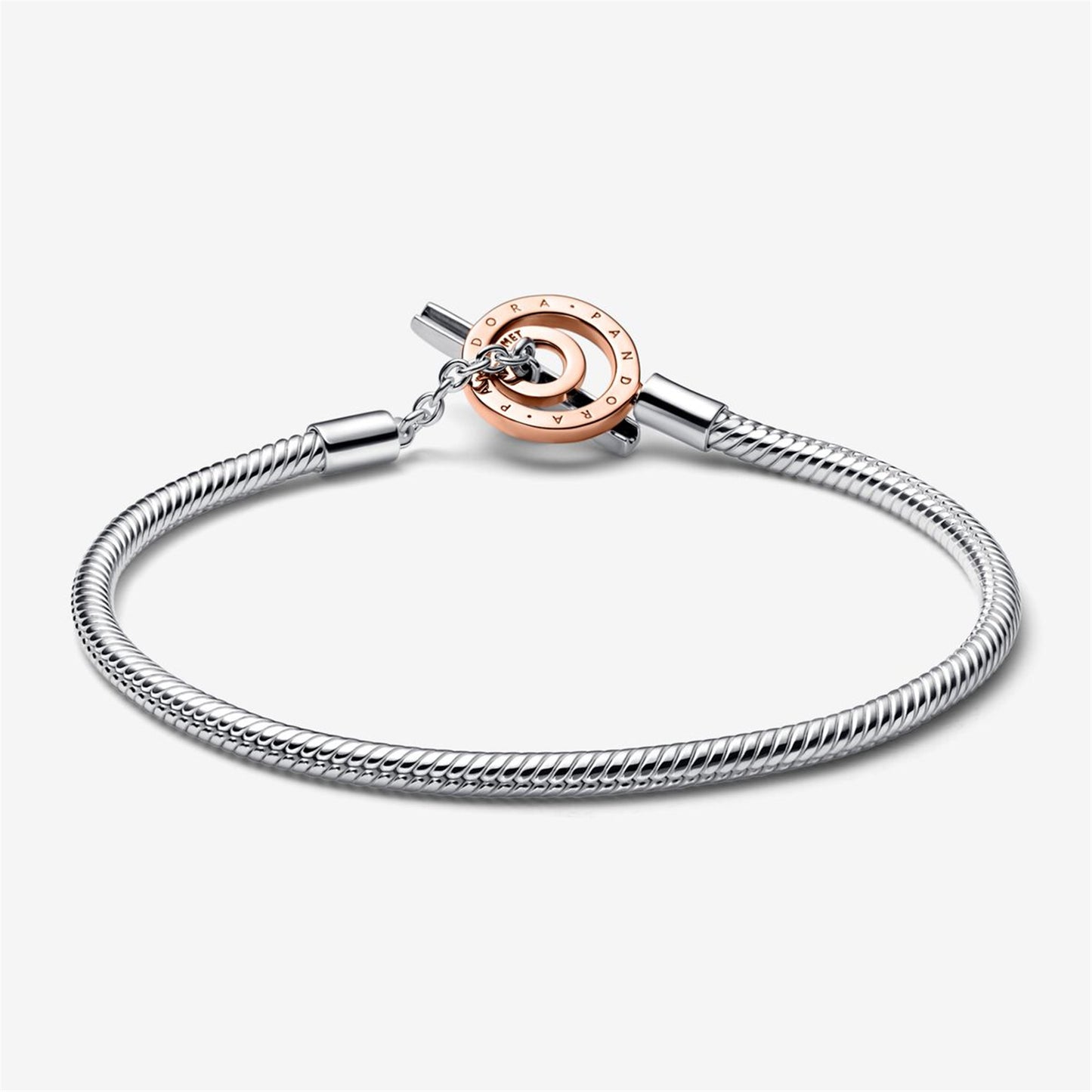 S925 sterling silver Moments Two-tone Logo T-Bar Snake Chain Bracelet