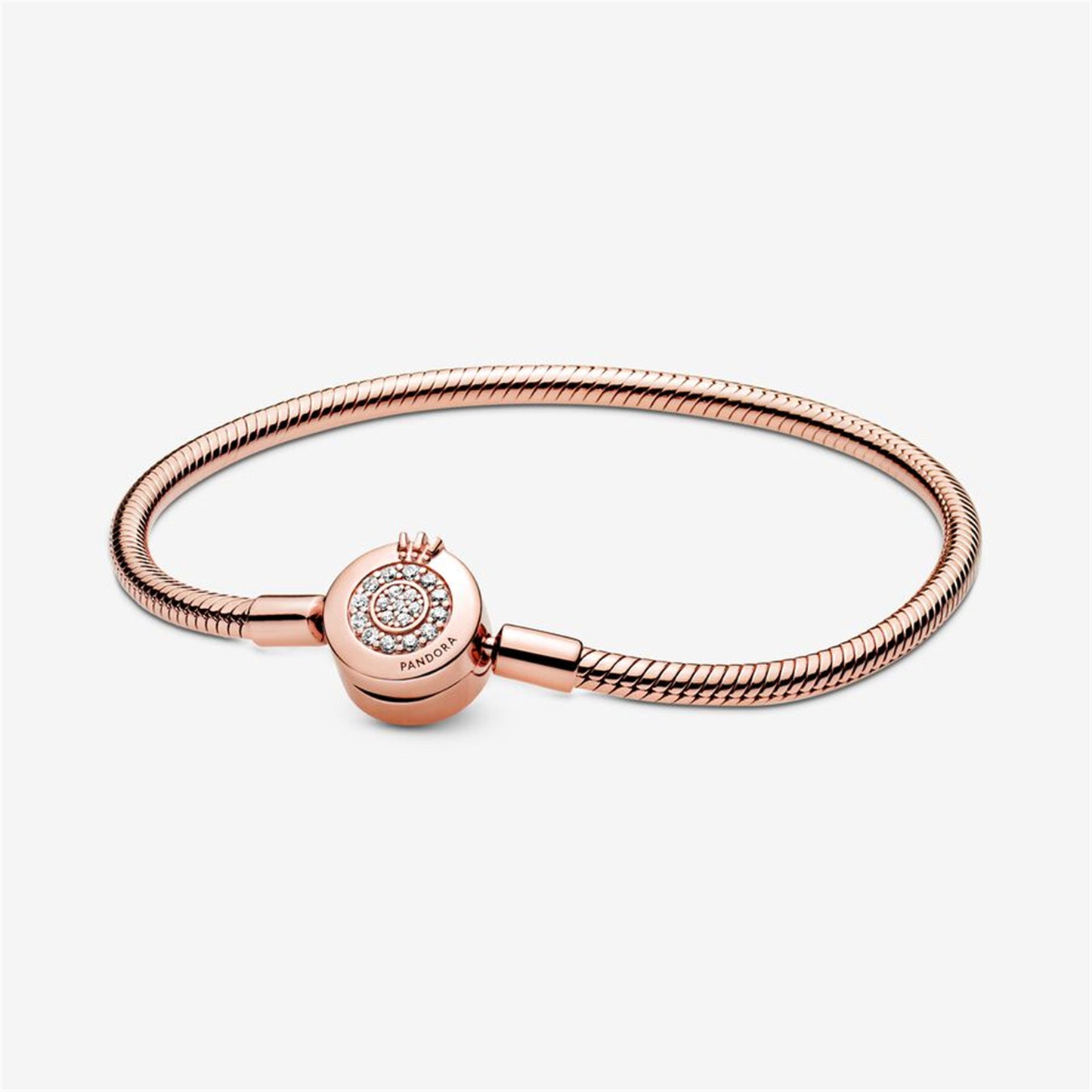 S925 sterling silver Moments Sparkling Crown O Snake Chain Bracelet