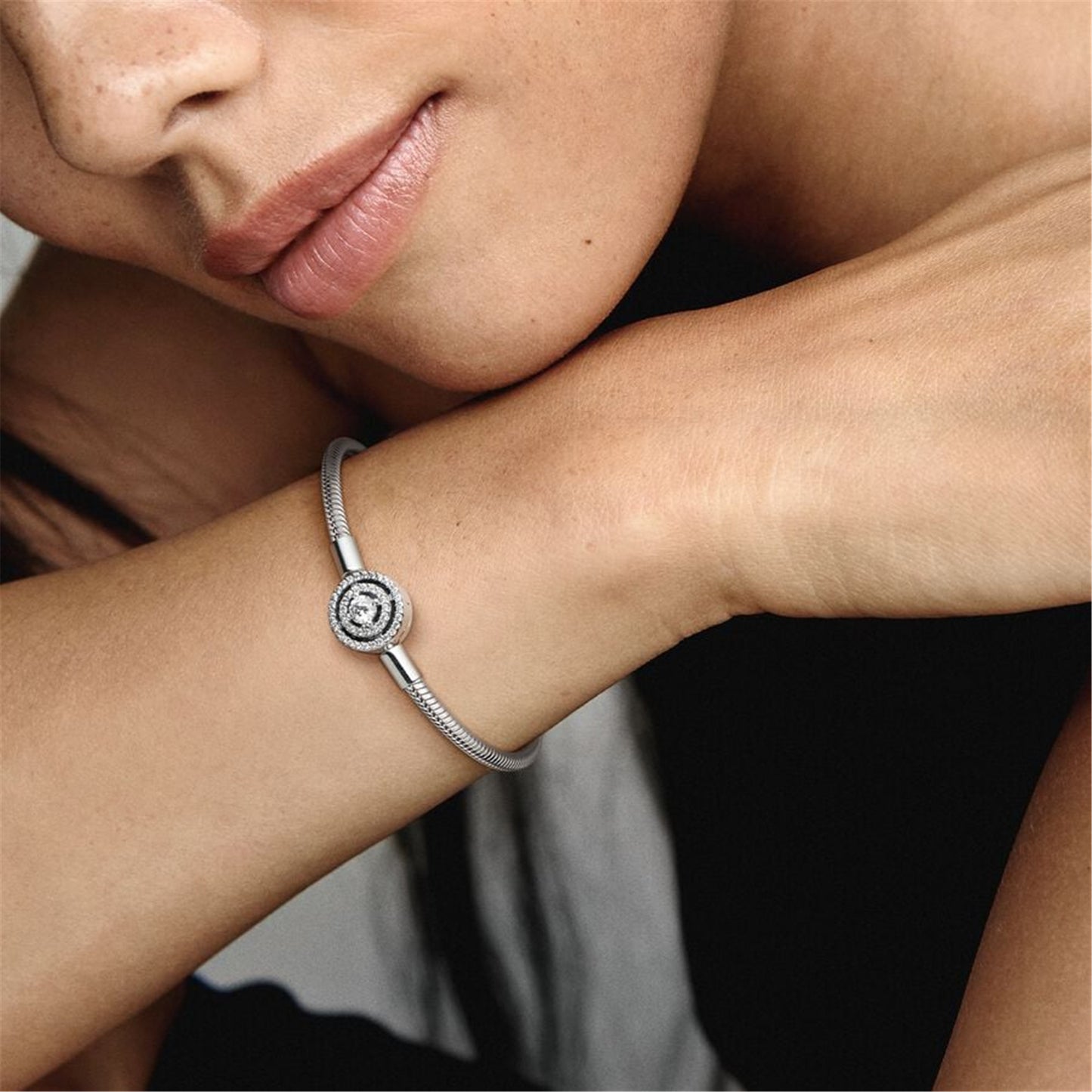 S925 sterling silver Moments Halo Snake Chain Bracelet