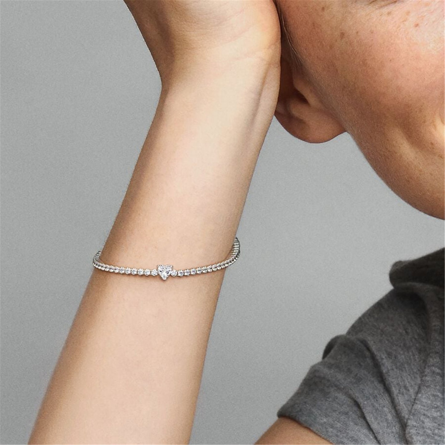 S925 sterling silver Sparkling Heart Tennis Bracelet