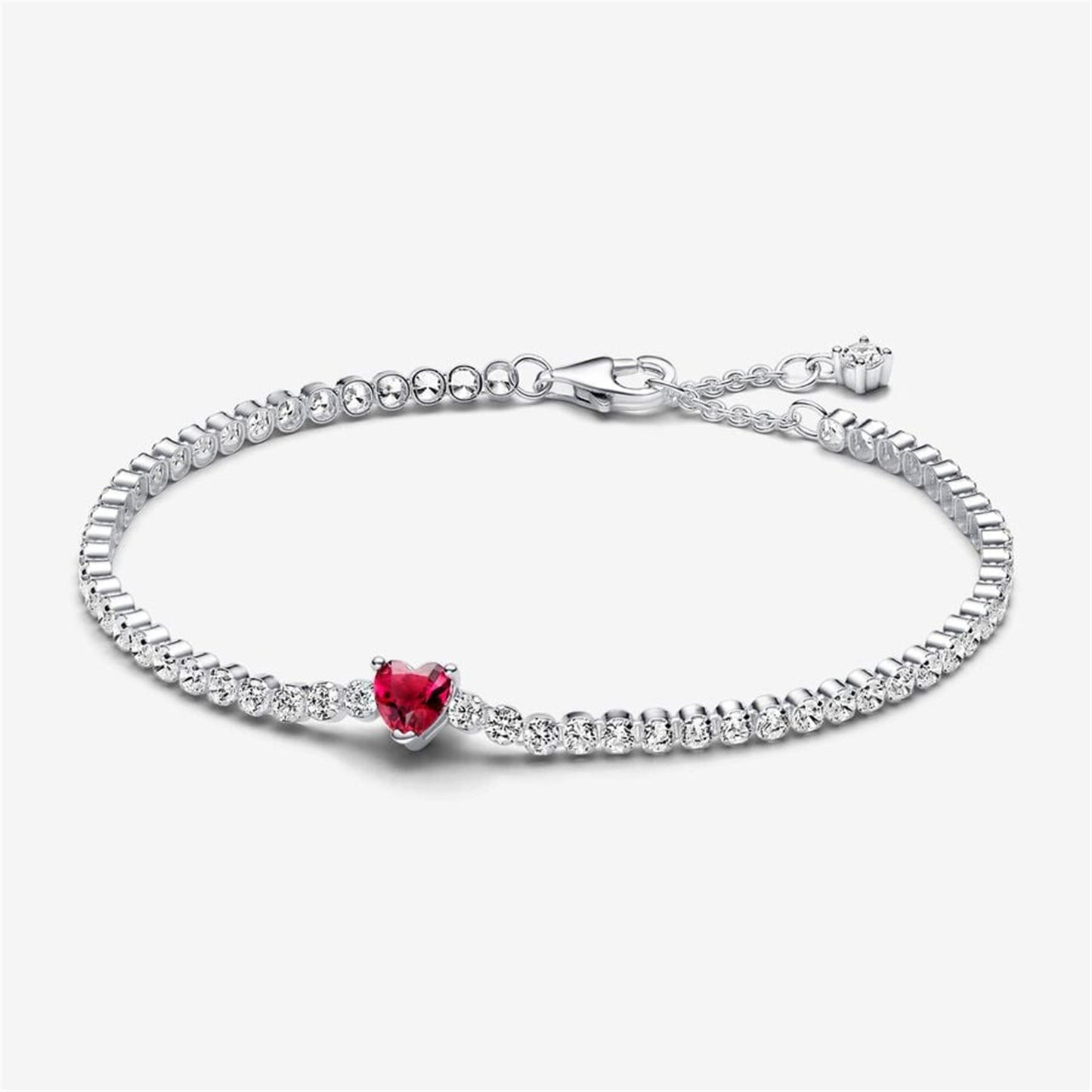 S925 sterling silver Red Sparkling Heart Tennis Bracelet