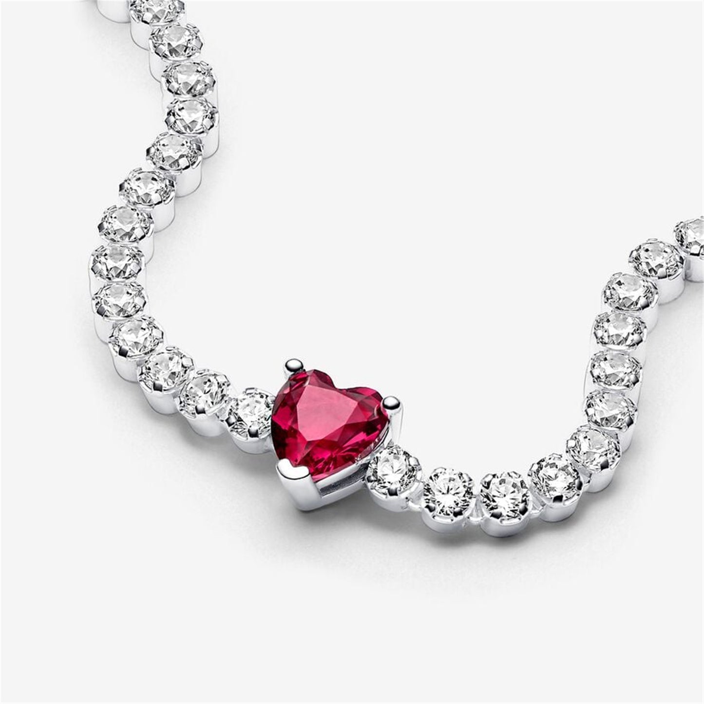 S925 sterling silver Red Sparkling Heart Tennis Bracelet