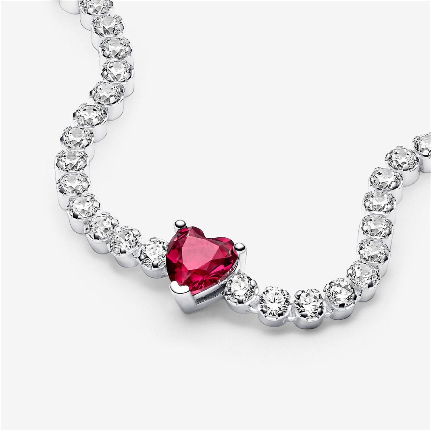 S925 Sterling Silver Red Sparkling Heart Tennis Bracelet
