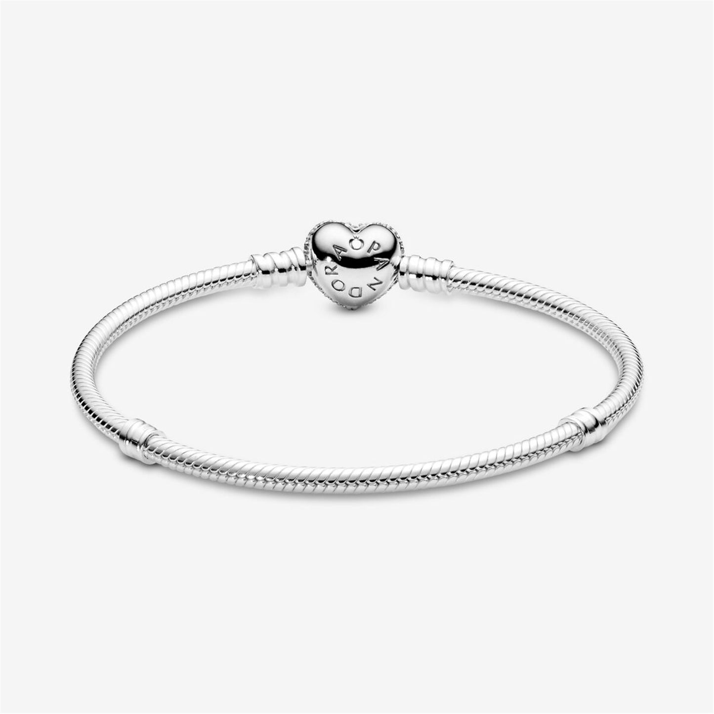 S925 sterling silver Moments Pavé Heart Clasp Snake Chain Bracelet