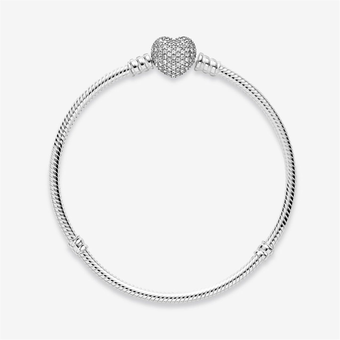 S925 sterling silver Moments Pavé Heart Clasp Snake Chain Bracelet