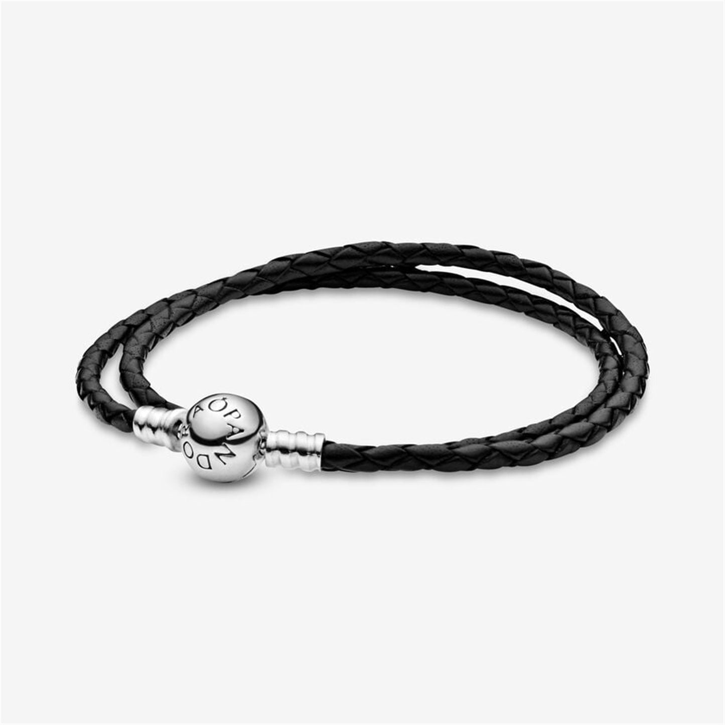 S925 sterling silver Moments Double Black Leather Bracelet